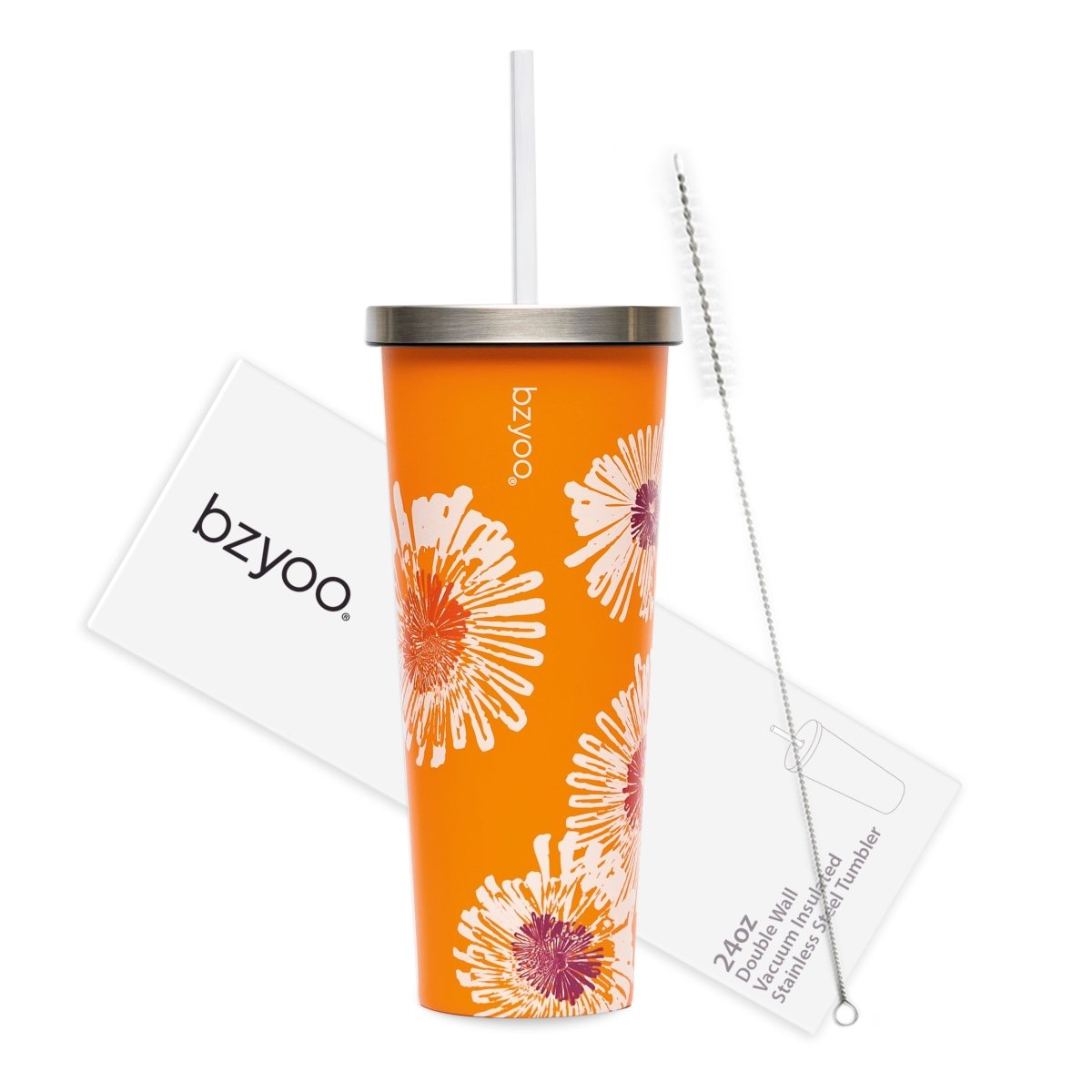 Floral Tumbler with Lid and Straw Double Wall Vacuum Stainless