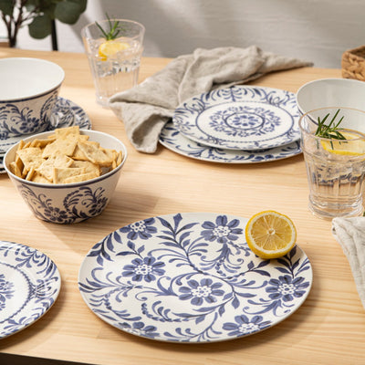 12 pc Outdoor dinnerware set - indigo floral - bzyoo