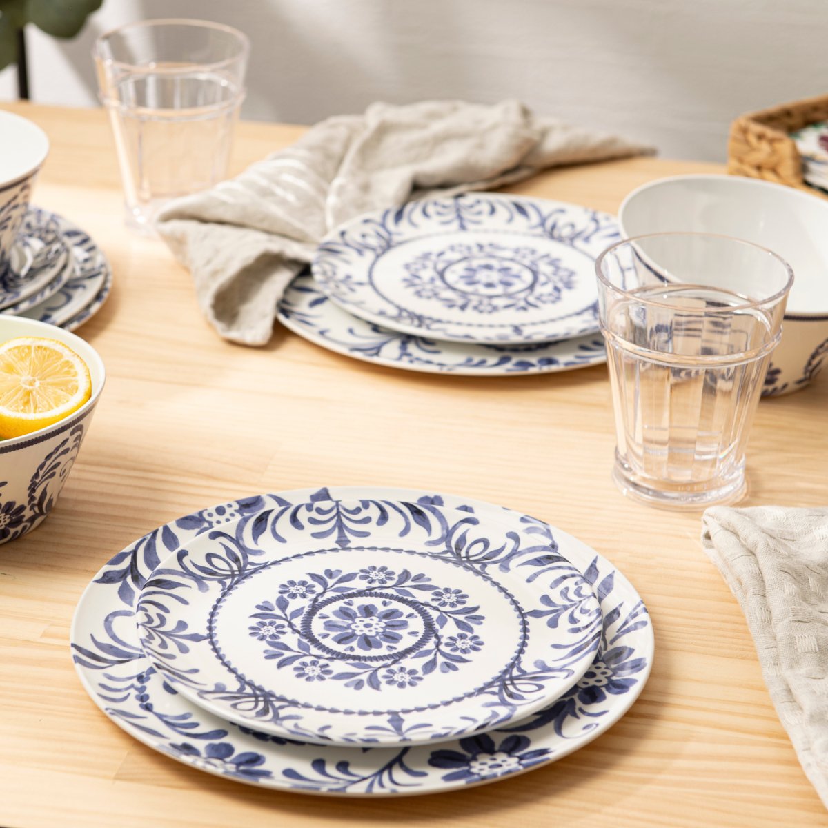 12 pc Outdoor dinnerware set - indigo floral - bzyoo