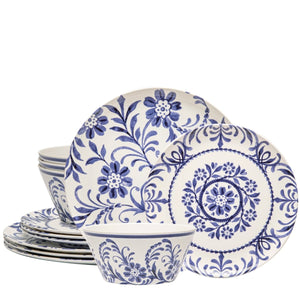 12 pc Outdoor dinnerware set - indigo floral - bzyoo