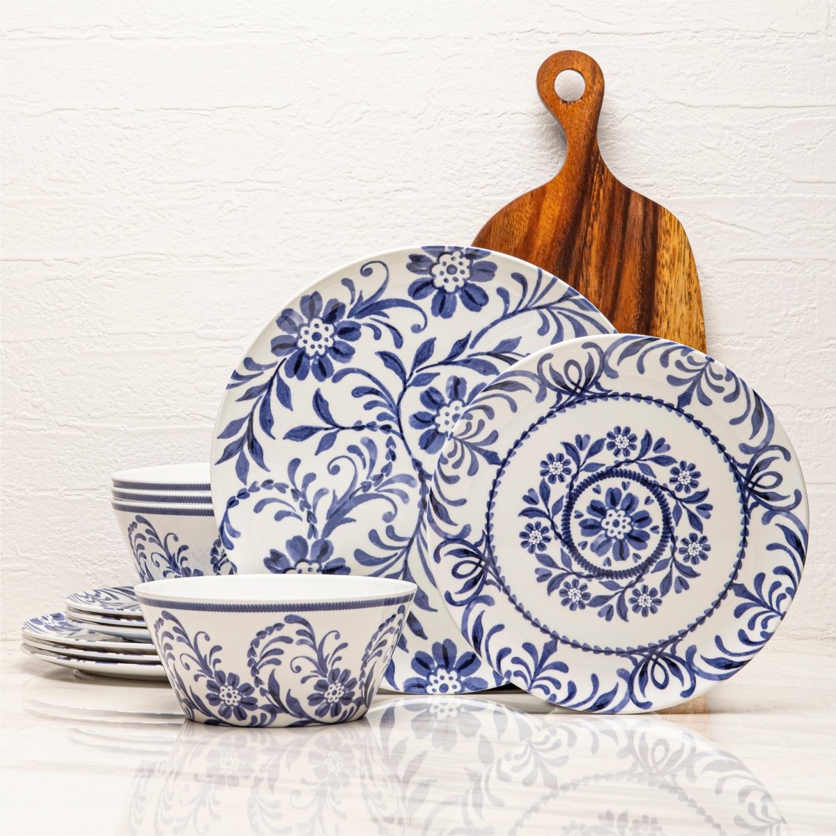 12 pc Outdoor dinnerware set - indigo floral - bzyoo