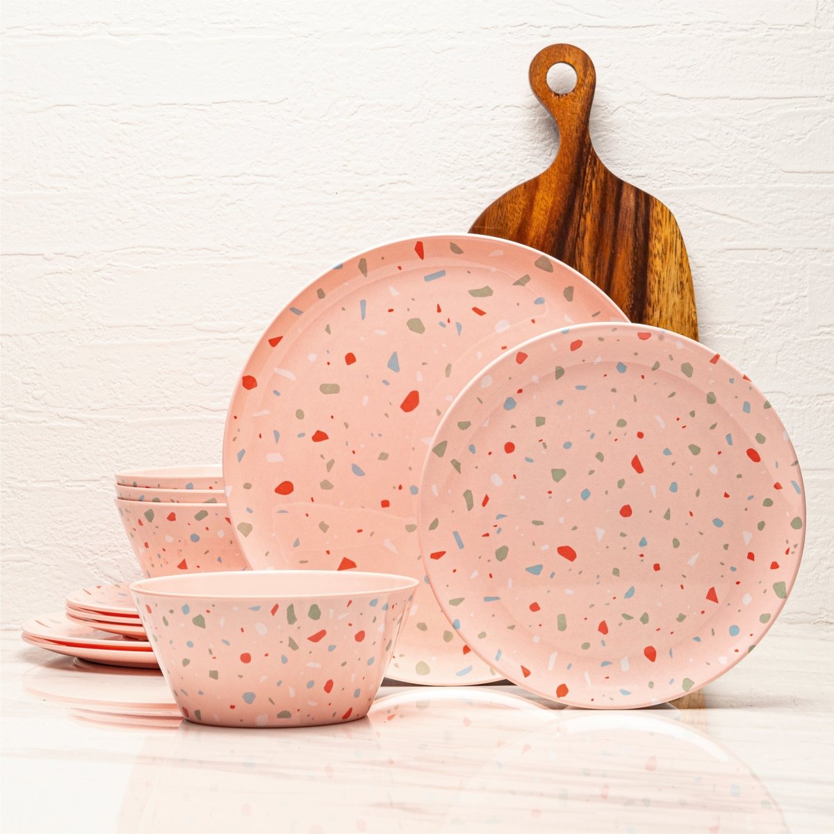 12 pc Outdoor Dinnerware Set - Pink Confetti - bzyoo