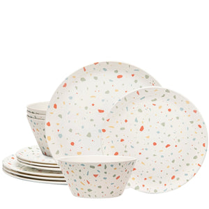 12 pc Outdoor dinnerware set - white confetti - bzyoo