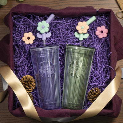 26oz Tumbler with Straw & Lid, Cute Flower Silicone Straw Tips - Botanica Purple - bzyoo