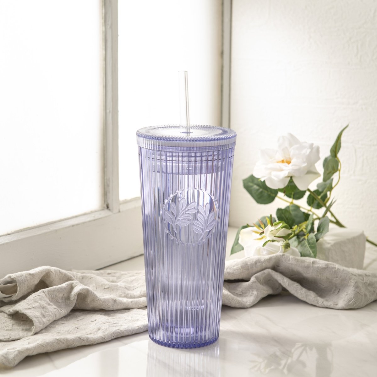 26oz Tumbler with Straw & Lid, Cute Flower Silicone Straw Tips - Botanica Purple - bzyoo