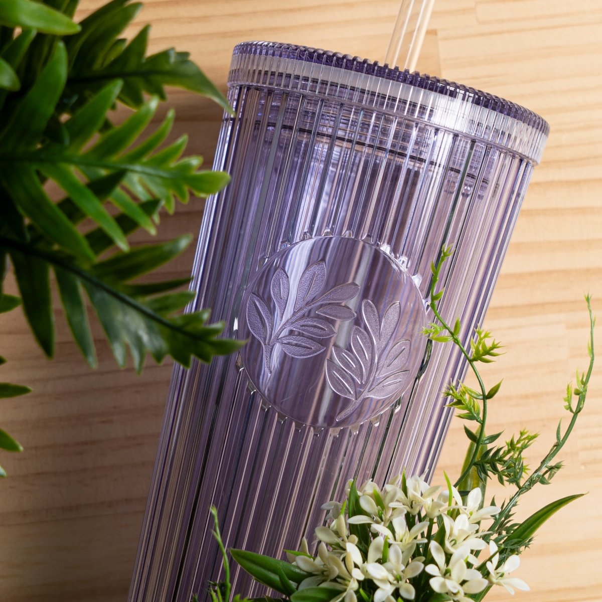 26oz Tumbler with Straw & Lid, Cute Flower Silicone Straw Tips - Botanica Purple - bzyoo