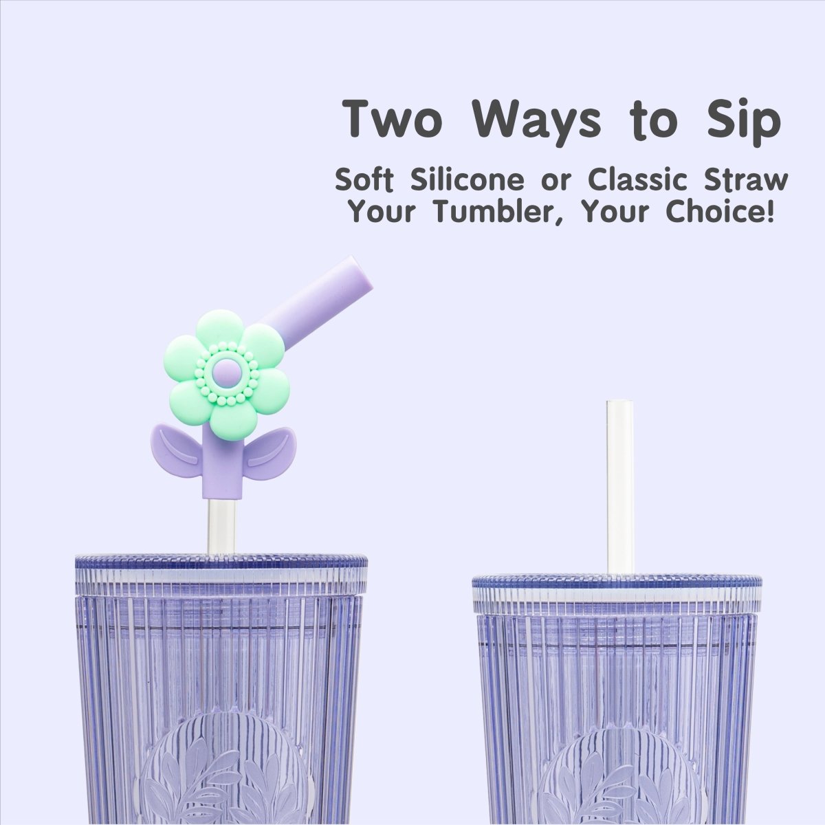 26oz Tumbler with Straw & Lid, Cute Flower Silicone Straw Tips - Botanica Purple - bzyoo