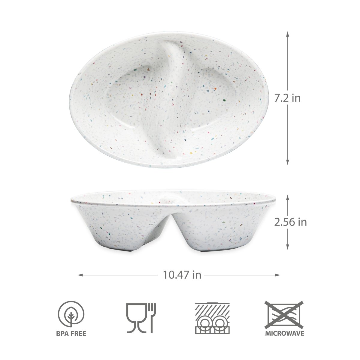 2PK Speckle Divided Serving Dish - white - bzyoo