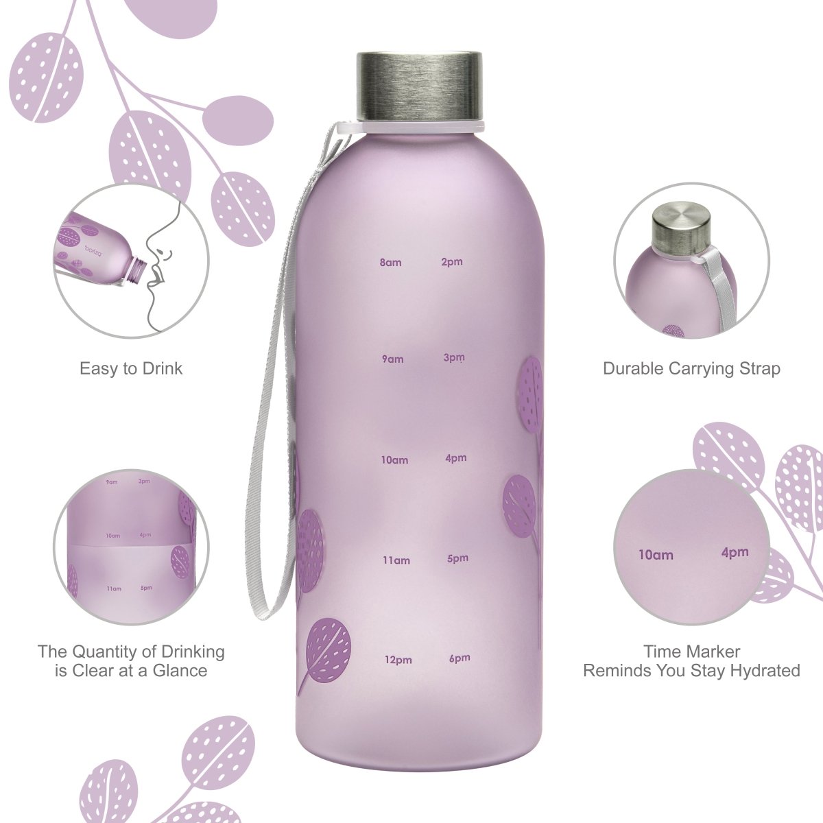 32oz Time Marker Tritan Water Bottle w/ Carrying Strap - Leaf Purple - bzyoo