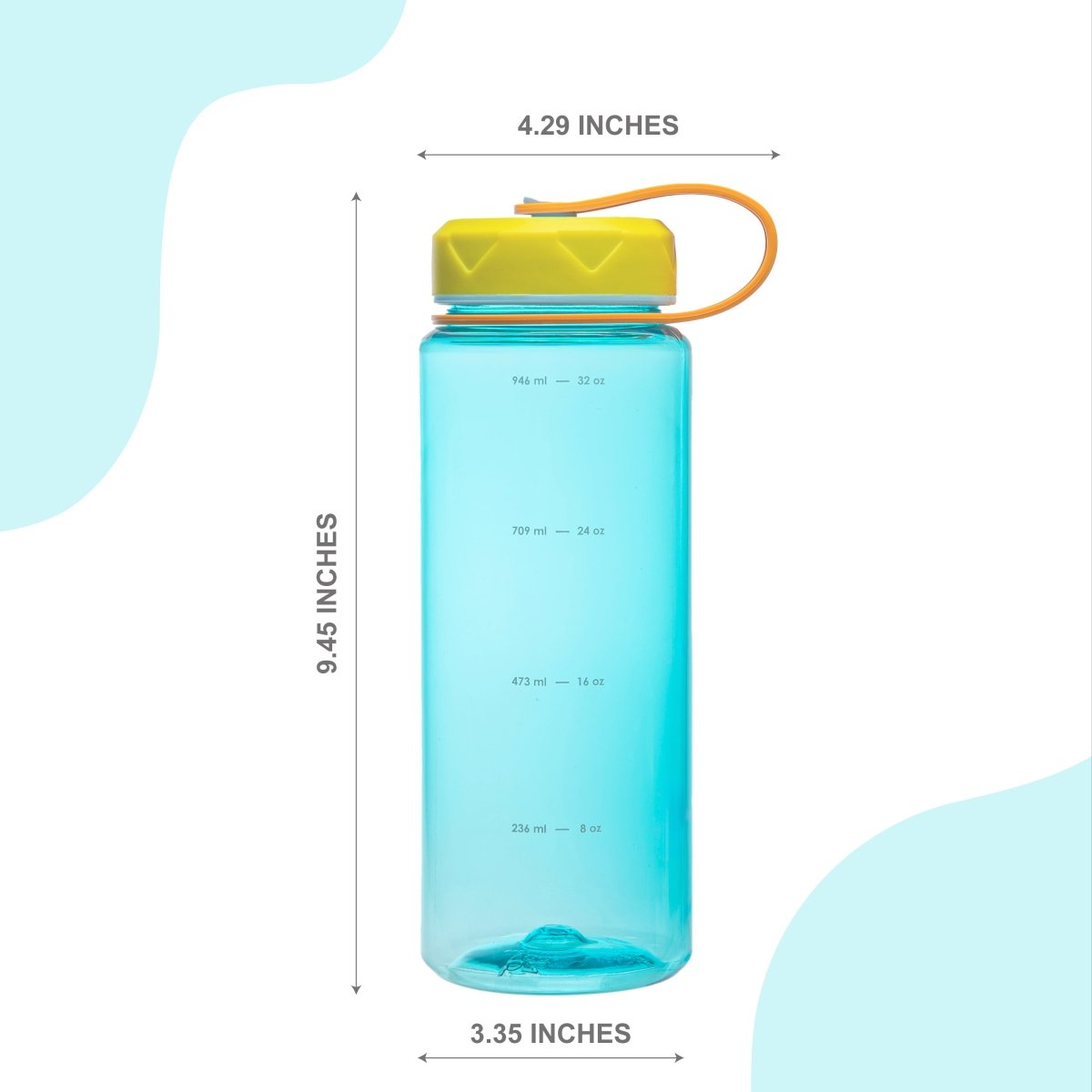 36oz HydroPop Water Bottle w/ Strap and Measurement - Blue - bzyoo