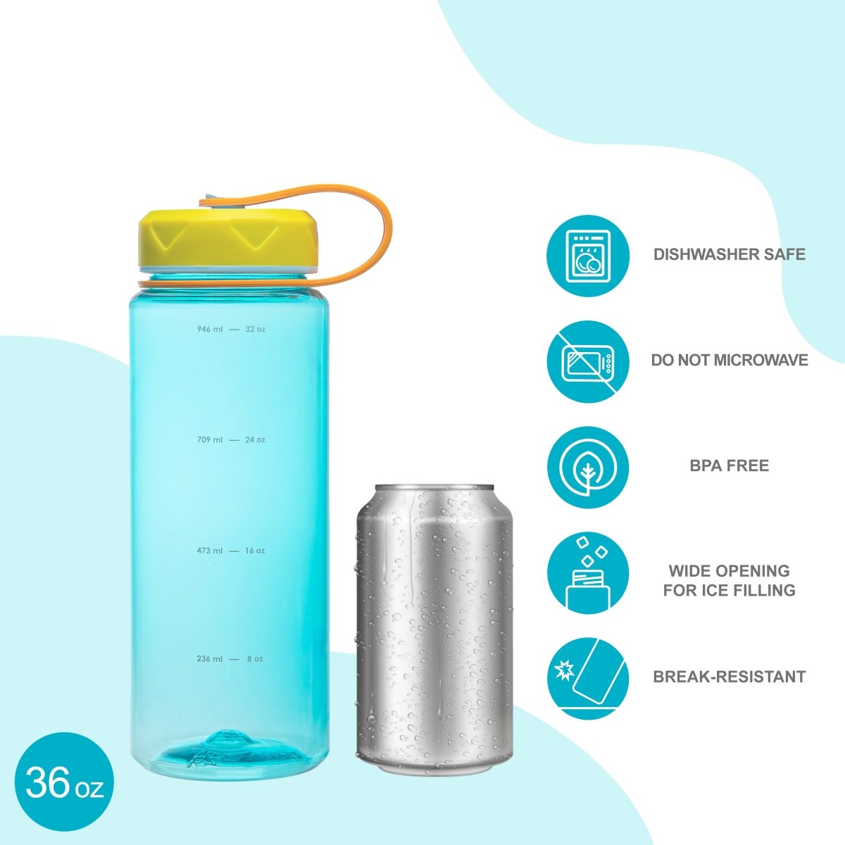 36oz HydroPop Water Bottle w/ Strap and Measurement - Blue - bzyoo