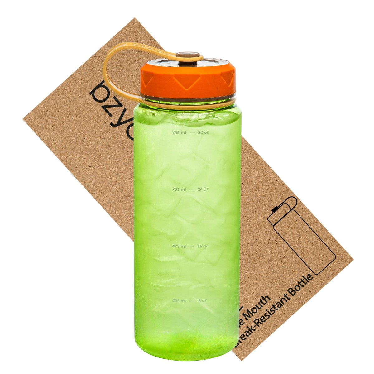 36oz HydroPop Water Bottle w/ Strap and Measurement - Green - bzyoo