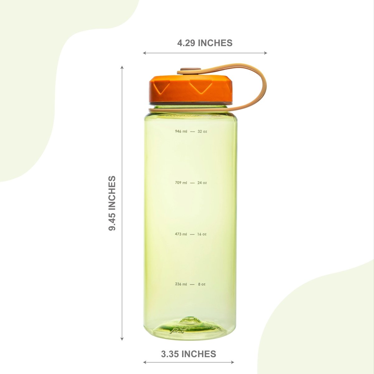 36oz HydroPop Water Bottle w/ Strap and Measurement - Green - bzyoo