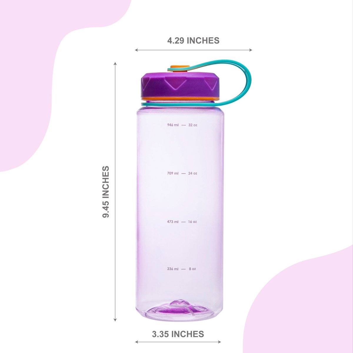 36oz HydroPop Water Bottle w/ Strap and Measurement - Purple - bzyoo