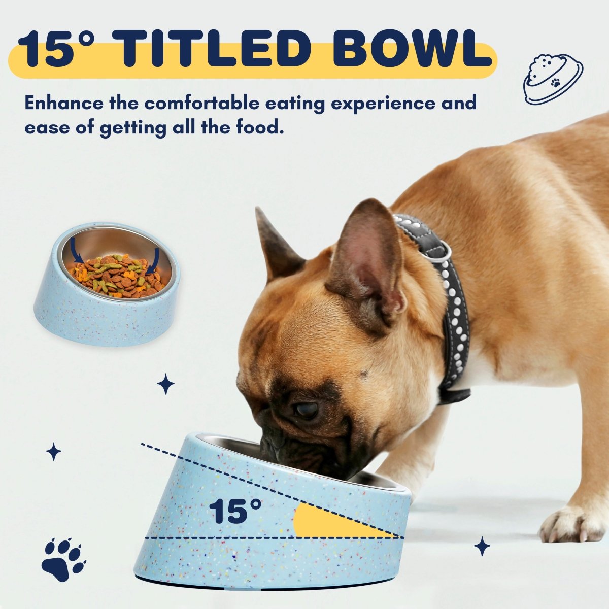 Bzyoo 16oz Tilted Dog Bowl for Small Dogs & Cats - Blue - bzyoo