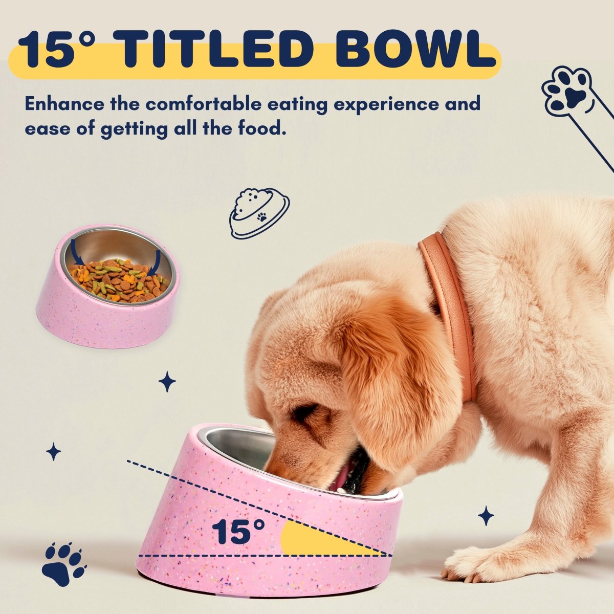 Bzyoo 16oz Tilted Dog Bowl for Small Dogs & Cats - Pink - bzyoo