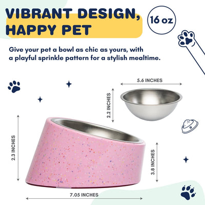 Bzyoo 16oz Tilted Dog Bowl for Small Dogs & Cats - Pink - bzyoo