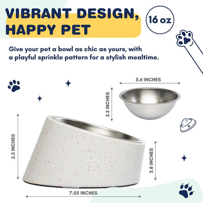 Bzyoo 16oz Tilted Dog Bowl for Small Dogs & Cats - White - bzyoo