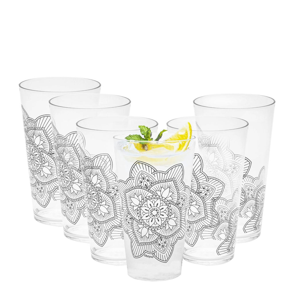 https://www.bzyoo.com/cdn/shop/products/20-oz-la-la-mandala-plastic-highball-tumbler-set-of-6-black-348451_1024x1024.jpg?v=1687925709